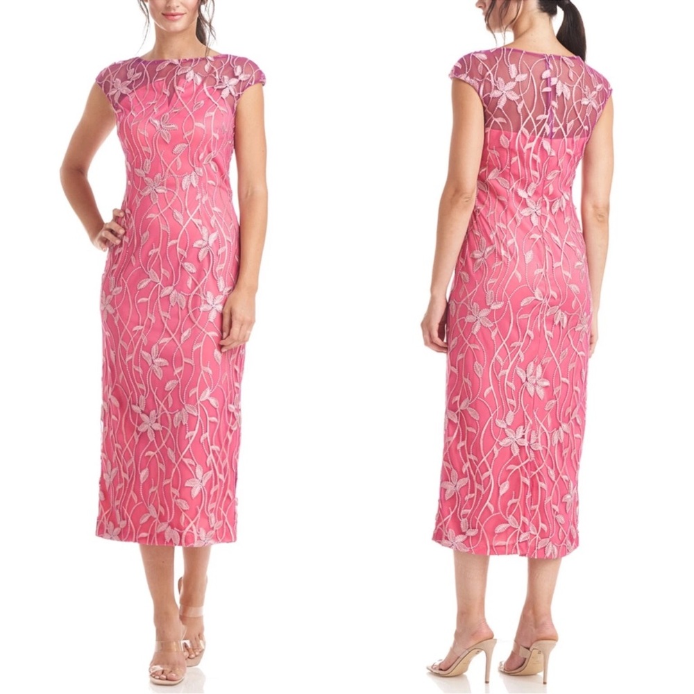 JS Collections Pink Sheath Midi Dress with Cap Sleeves